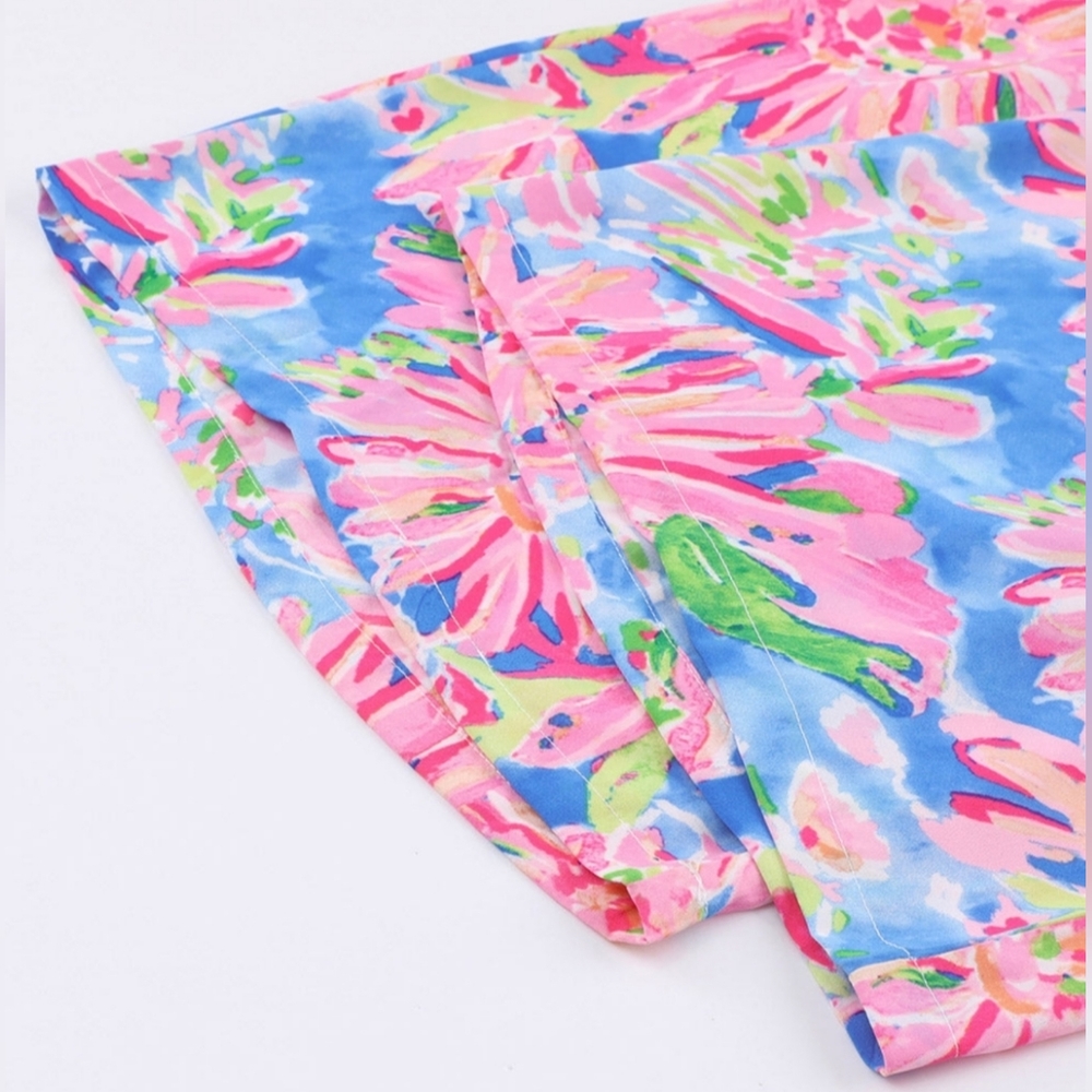 Palm Beach Floral Smock Sleeveless Wide Leg One Piece Pocket Pant Jumpsuit Pink - Picture 10 of 12